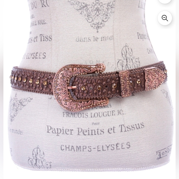 Western Cowgirl Faux Alligator Rhinestone Studded Leather Belt Size L main image 3